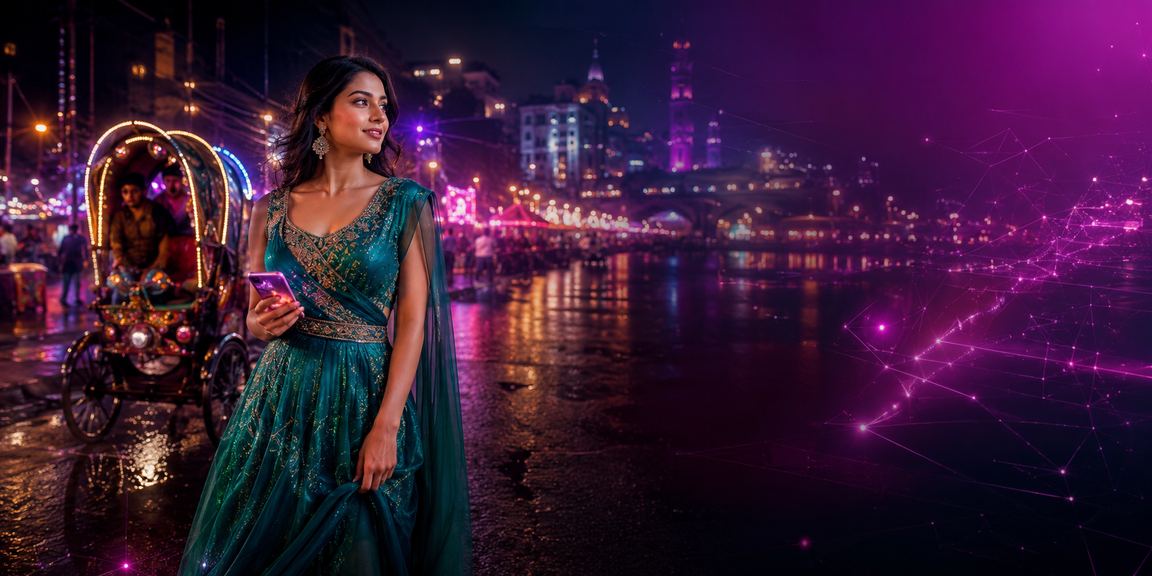 ঢাকার একটি মোবাইল পেমেন্ট বাজারের রাতের দৃশ্য